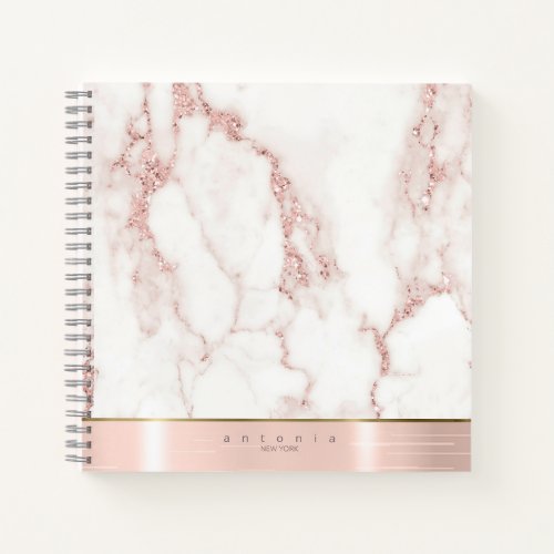 Brushed Metal Band Marble Glitter Rose Gold ID802 Notebook