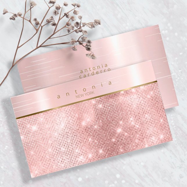 Brushed Metal Band on Glitter Rose Gold ID802 Business Card (Creator Uploaded)