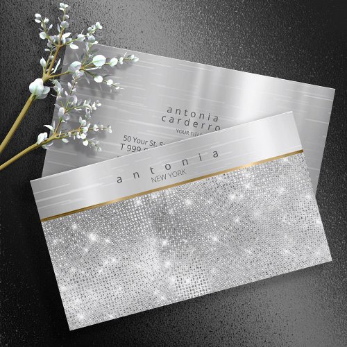Brushed Metal Band on Glitter Silver ID802 Business Card