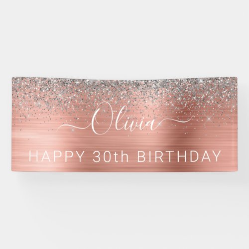 Brushed Metal Birthday Rose Gold Silver Glitter Banner