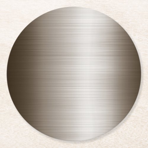 Brushed Metal Bronze Look Round Paper Coaster