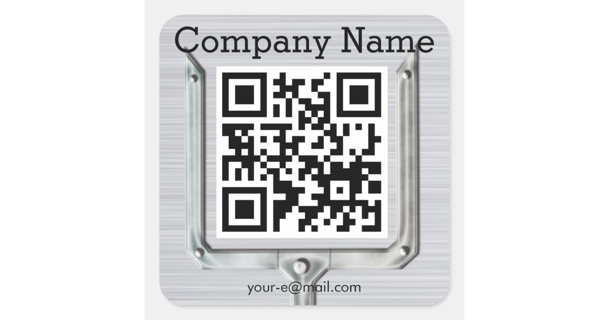 Brushed Metal company name QR code Square Sticker Zazzle