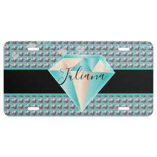 Brushed Metal Diamonds Name Business License Plate