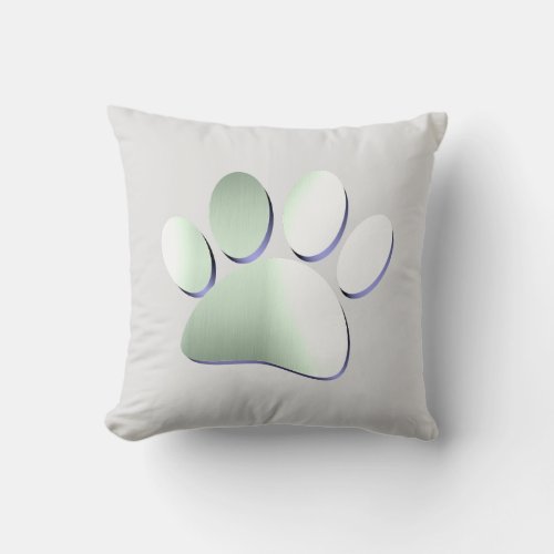 Brushed Metal Dog Paw Print Throw Pillow