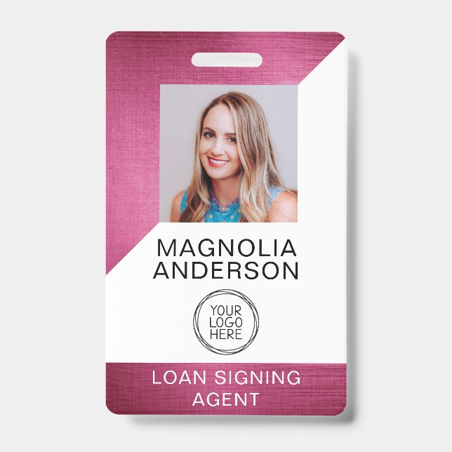 Brushed Metal Employee Photo Logo Barcode Name Bad Badge (Front)