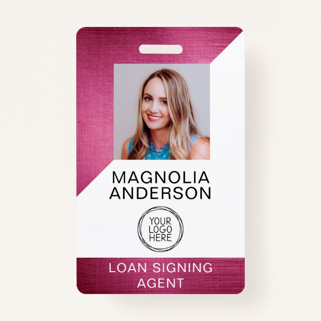 Brushed Metal Employee Photo Logo Barcode Name Bad Badge (Front)