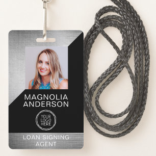 Brushed Metal Employee Photo Logo Barcode Name Bad Badge