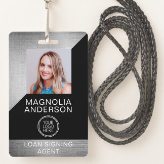 Brushed Metal Employee Photo Logo Barcode Name Bad Badge