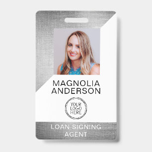 Brushed Metal Employee Photo Logo Barcode Name Bad Badge
