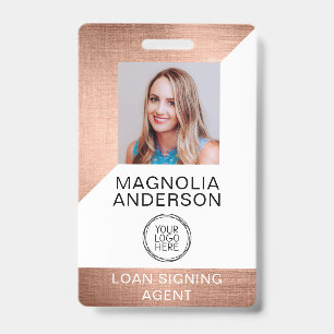 Brushed Metal Employee Photo Logo Barcode Name Badge