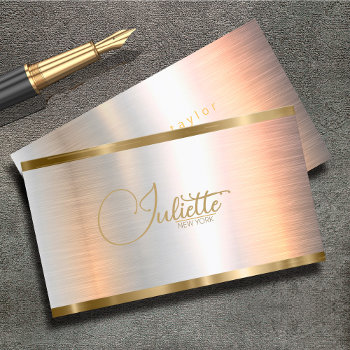 Brushed Metal Gold Banding Calligraphy Id801 Business Card by arrayforcards at Zazzle