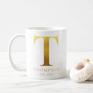 Brushed Metal Gold Monogram T Coffee Mug