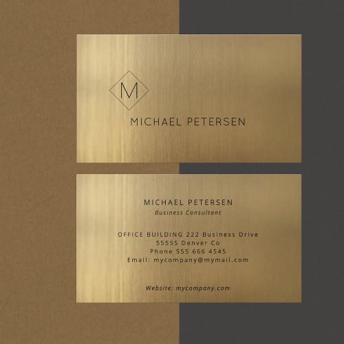 Brushed metal gold monogrammed elegant business card