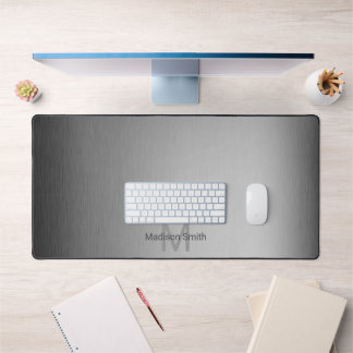Brushed metal gray elegant modern design Monogram Desk Mat