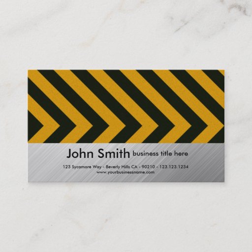 Customizable brushed metal hazard striped business card