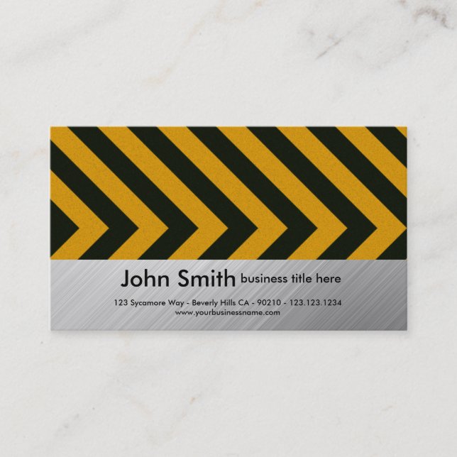 brushed metal hazard striped business card (Front)
