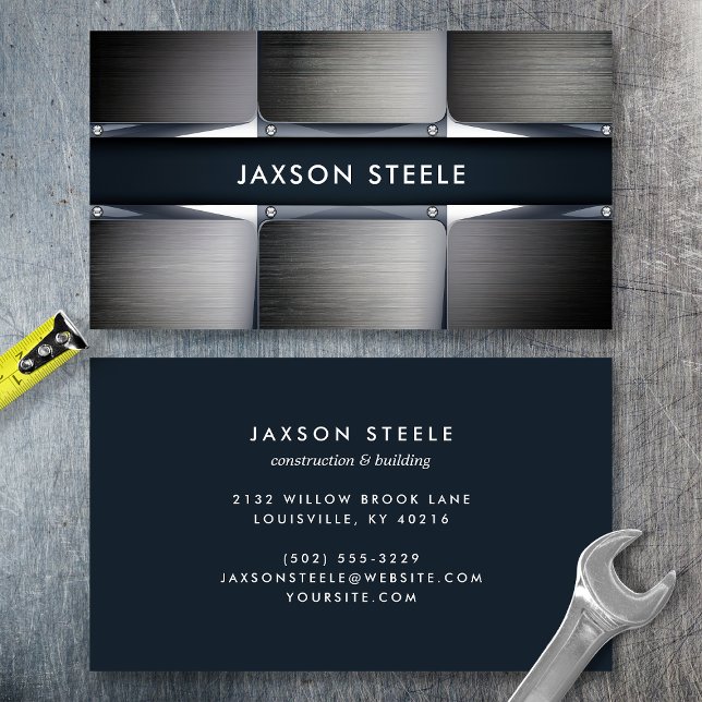 Brushed Metal Industrial Construction Business Card (Creator Uploaded)