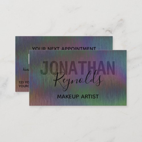 Brushed Metal Iridescent Holographic Script Name A Appointment Card