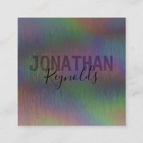 Brushed Metal Iridescent Holographic Script Name S Square Business Card