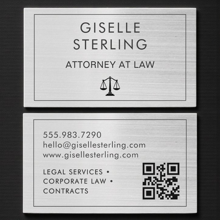 Brushed Metal Lawyer Attorney At Law QR Code Business Card