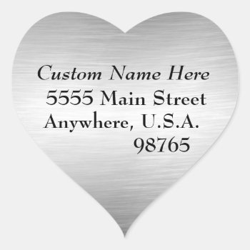Brushed Metal Look Address Labels Heart Stickers by MetalShop at Zazzle