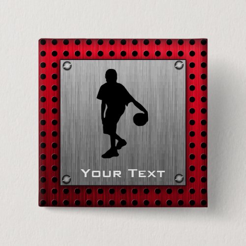 Brushed metal look Basketball red Pinback Button