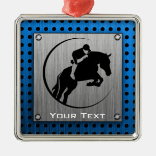 Brushed Metal-look; Blue Equestrian Metal Ornament