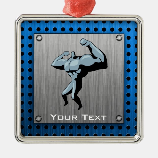 Brushed metal look Bodybuilder Metal Ornament (Front)