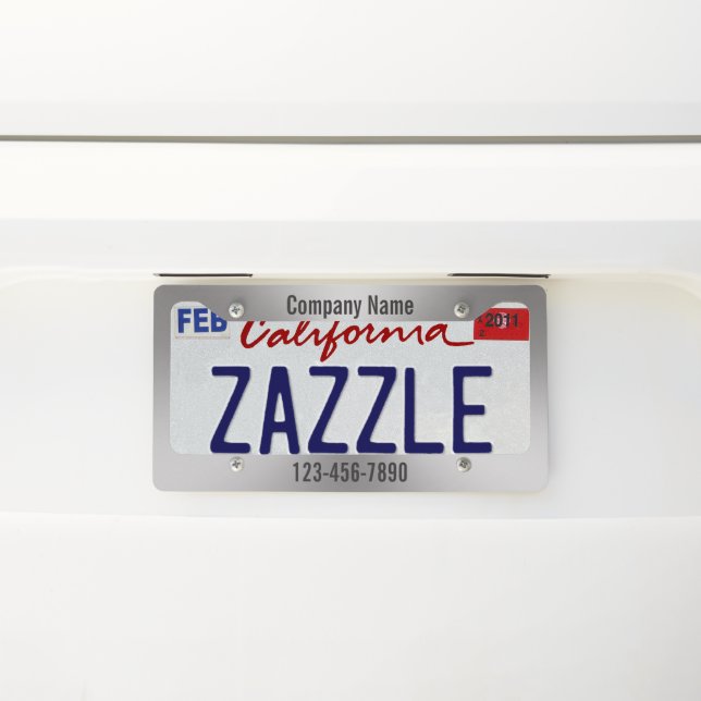 Brushed Metal Look Business Name and Phone Number License Plate Frame (On Car)