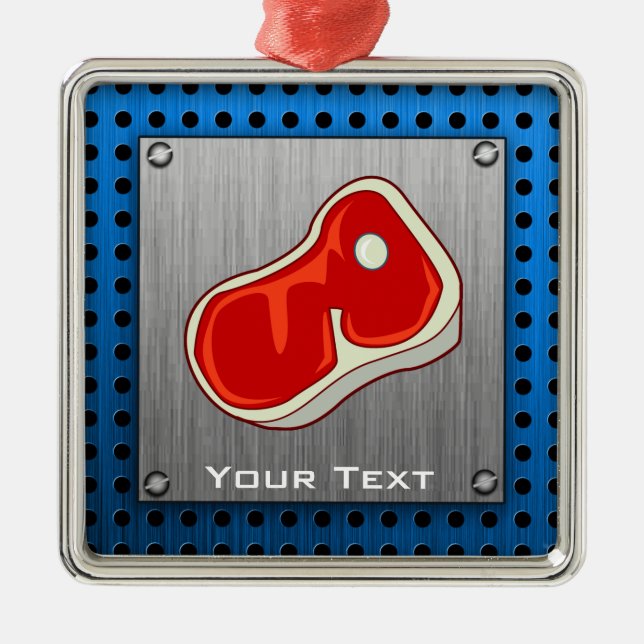 Brushed Metal-look Butcher Steak Metal Ornament (Front)