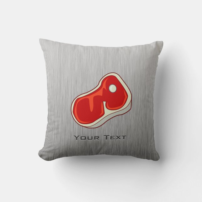 Brushed Metal-look Butcher Steak Throw Pillow (Front)