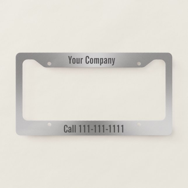 Brushed Metal Look Company Ad with Phone Number License Plate Frame (Front)