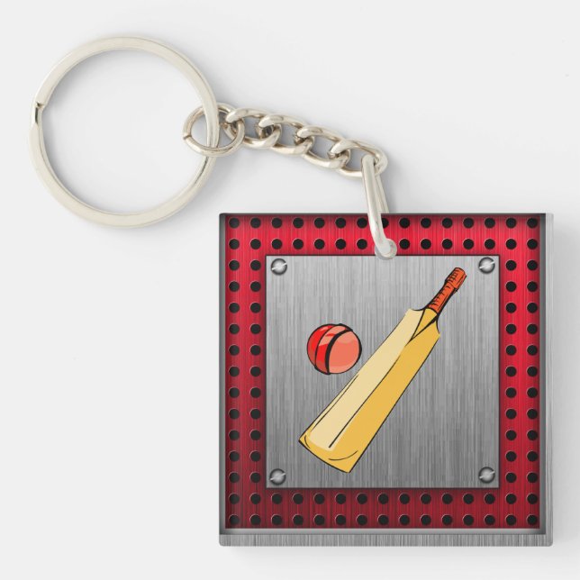Brushed metal look Cricket Keychain (Front)