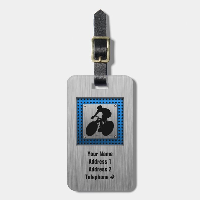 Brushed metal look Cycling Luggage Tag (Front Vertical)
