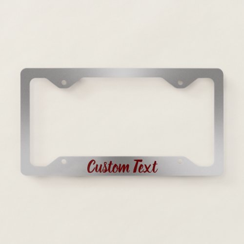 Brushed Metal Look Dark Red Script License Plate Frame