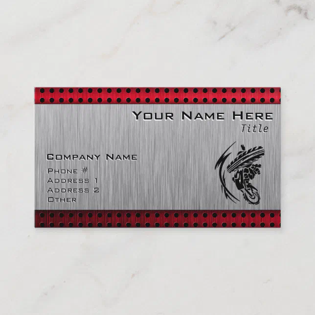 Brushed metal look Dirt Bike Business Card Zazzle