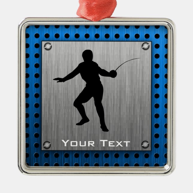 Brushed metal look Fencing Silhouette Metal Ornament (Front)