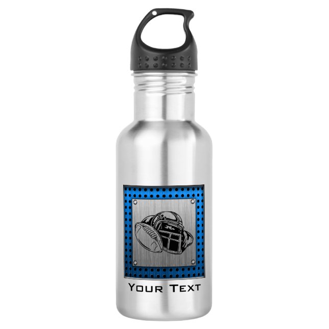 Brushed metal look Football Player Stainless Steel Water Bottle (Front)