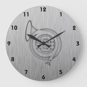 Brushed Metal-look French Horn Large Clock by MusicPlanet at Zazzle