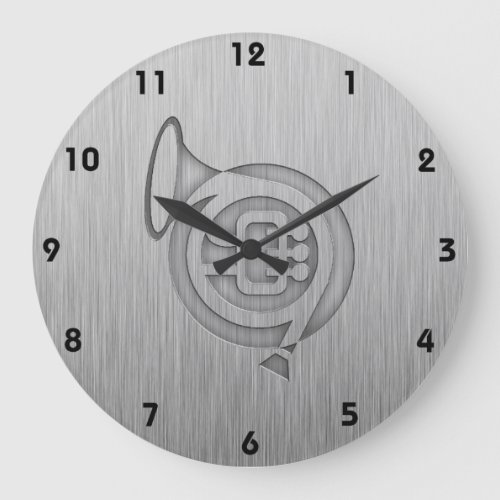 Brushed metal_look French Horn Large Clock