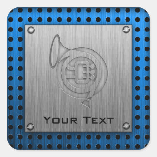 Brushed metal-look French Horn Square Sticker