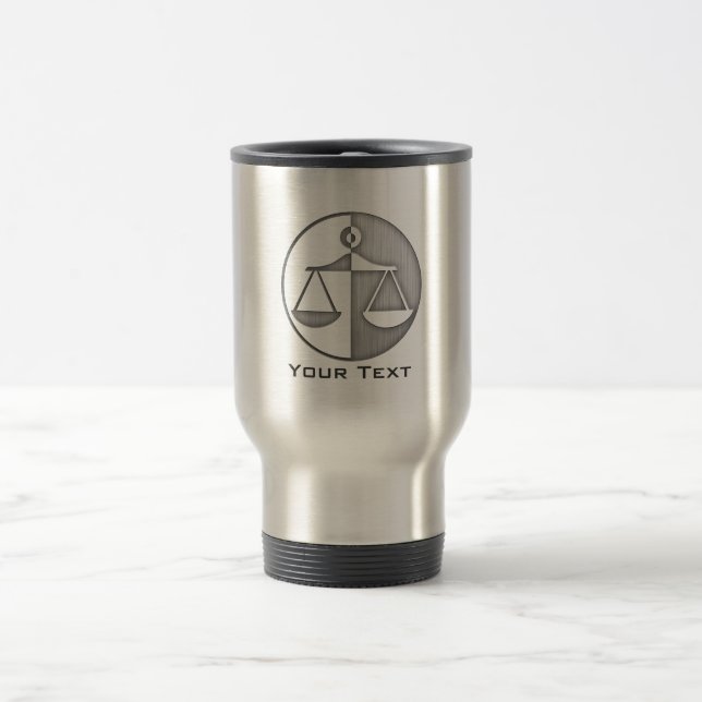 Brushed Metal-look Justice Scales Travel Mug (Center)