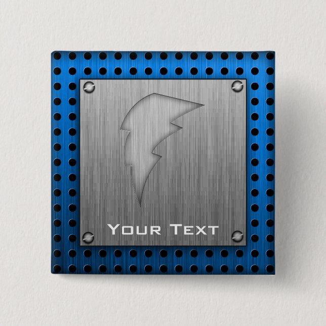 Brushed Metal-look Lightning Bolt Pinback Button (Front)