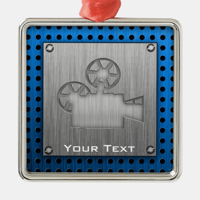 Brushed Metal-look Movie Camera Metal Ornament (Front)