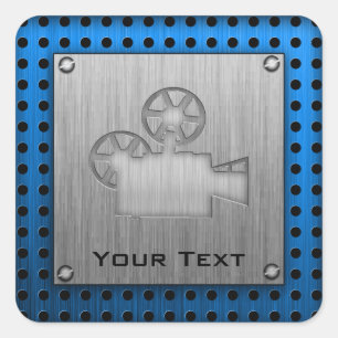 Brushed Metal-look Movie Camera Square Sticker