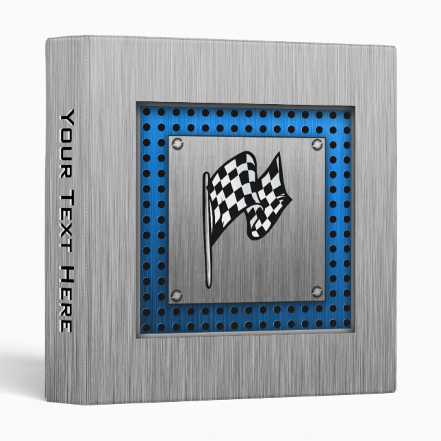 Brushed metal look Racing Flag 3 Ring Binder (Front/Spine)
