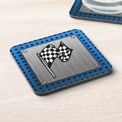 Brushed metal look Racing Flag Coaster