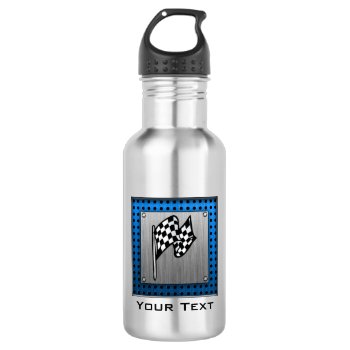 Brushed Metal Look Racing Flag Water Bottle by SportsWare at Zazzle