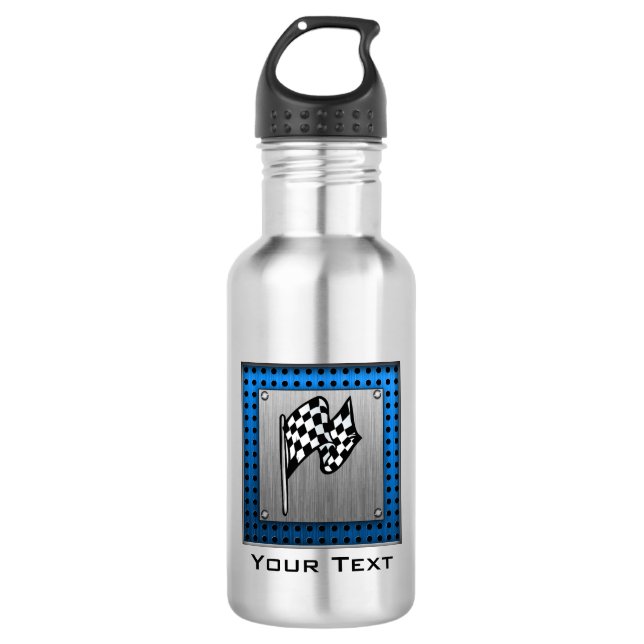 Brushed metal look Racing Flag Water Bottle (Front)