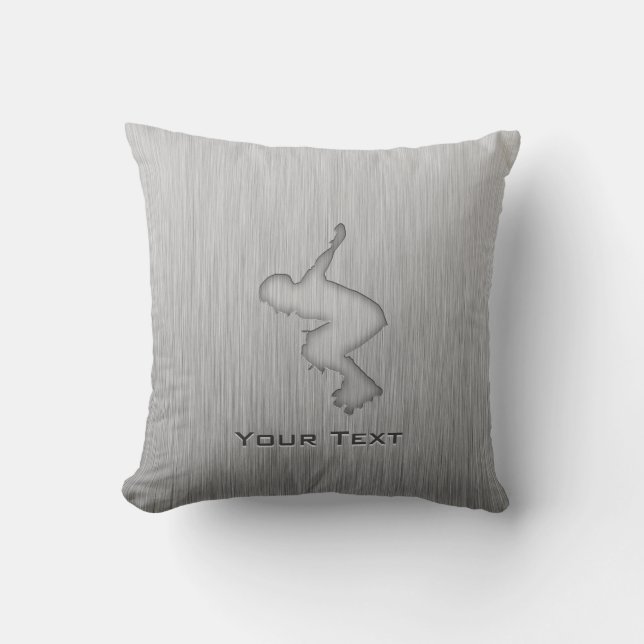 Brushed Metal-look Rollerblading Throw Pillow (Front)